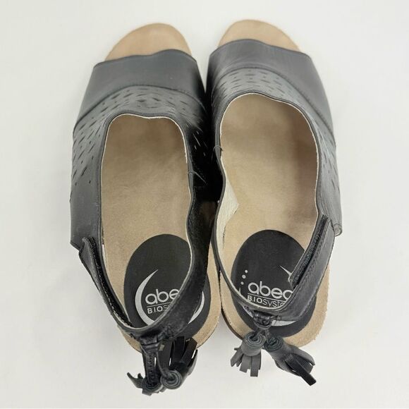 Abeo BIO System BERRIE Perforated Black Leather Peep Toe Slingback Sandals - Picture 9 of 14